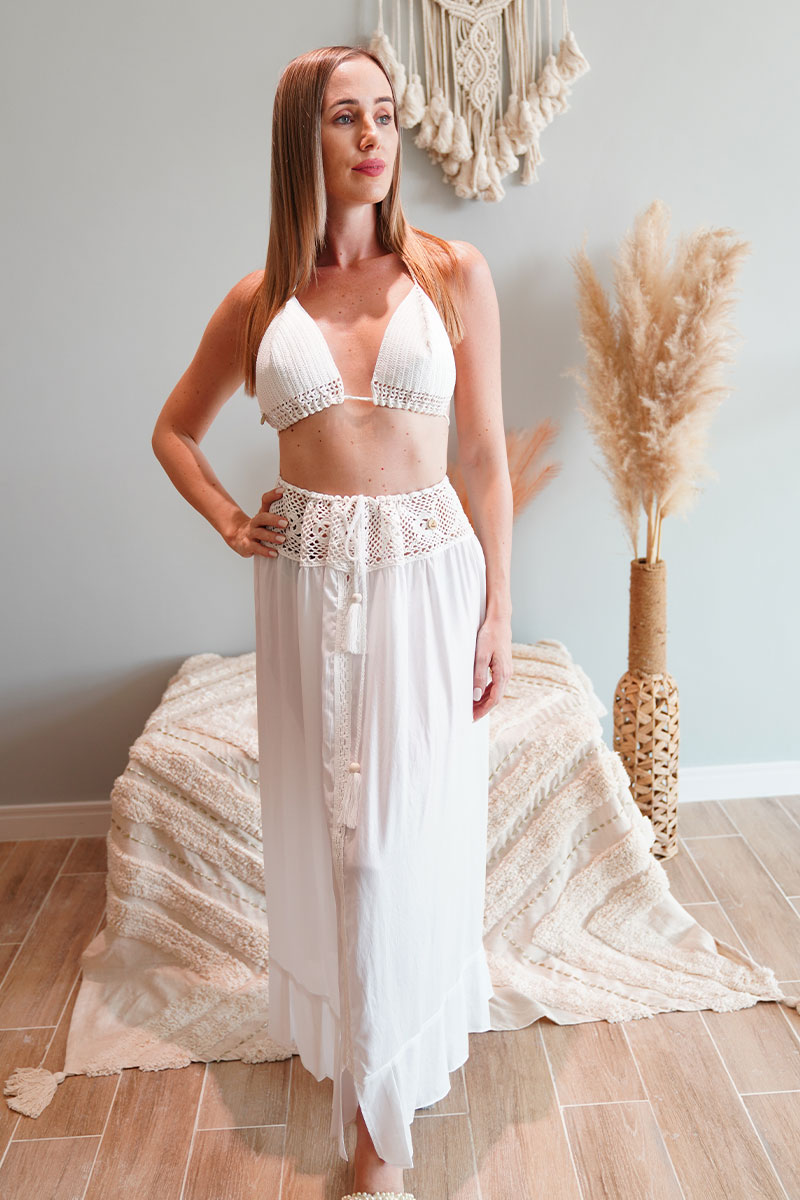White Chiffon & Macrame Beach Dress